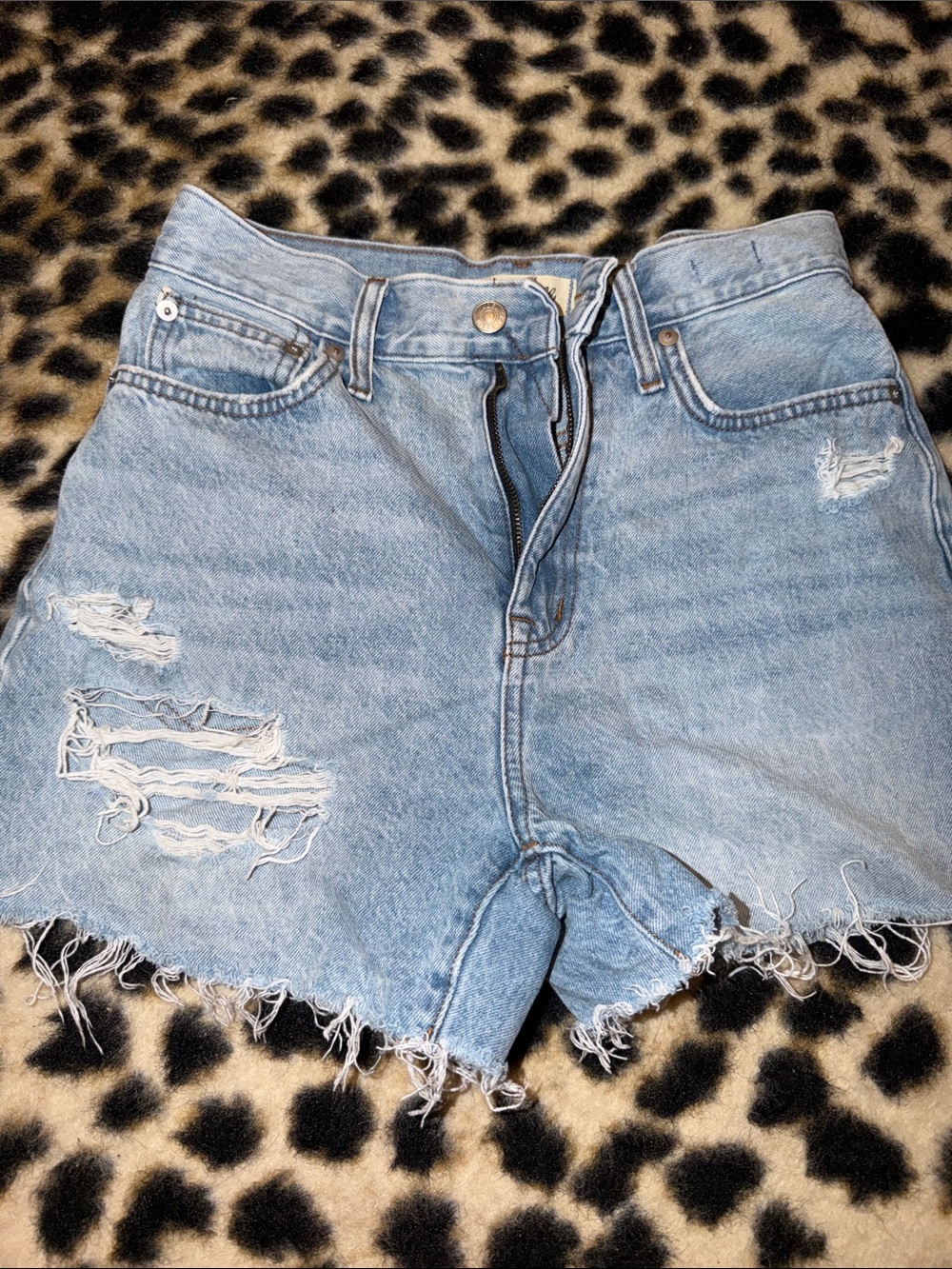 MADEWELL mom shorts Light Blue Distressed Denim Frayed Shorts